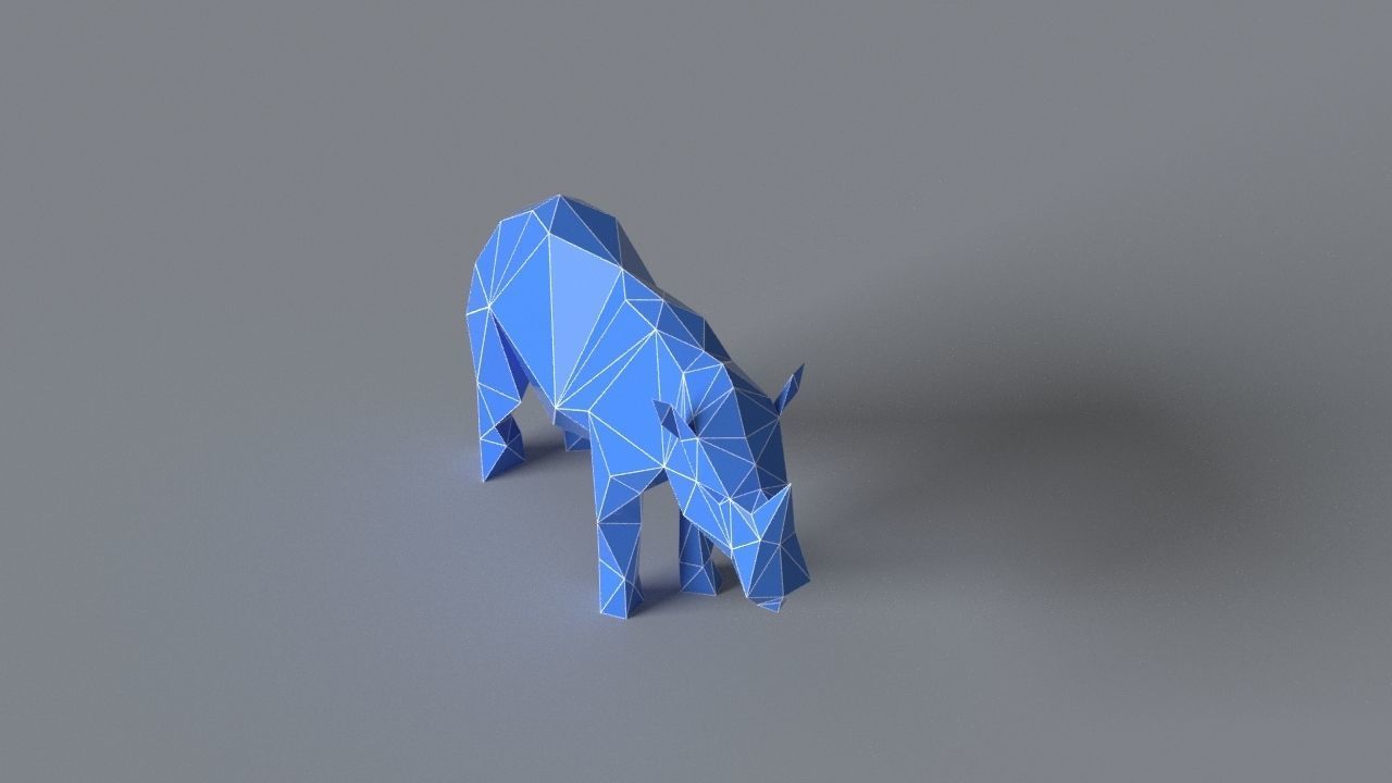 Rhino lowpoly 3D print model polygonal Low-poly 3D model_4