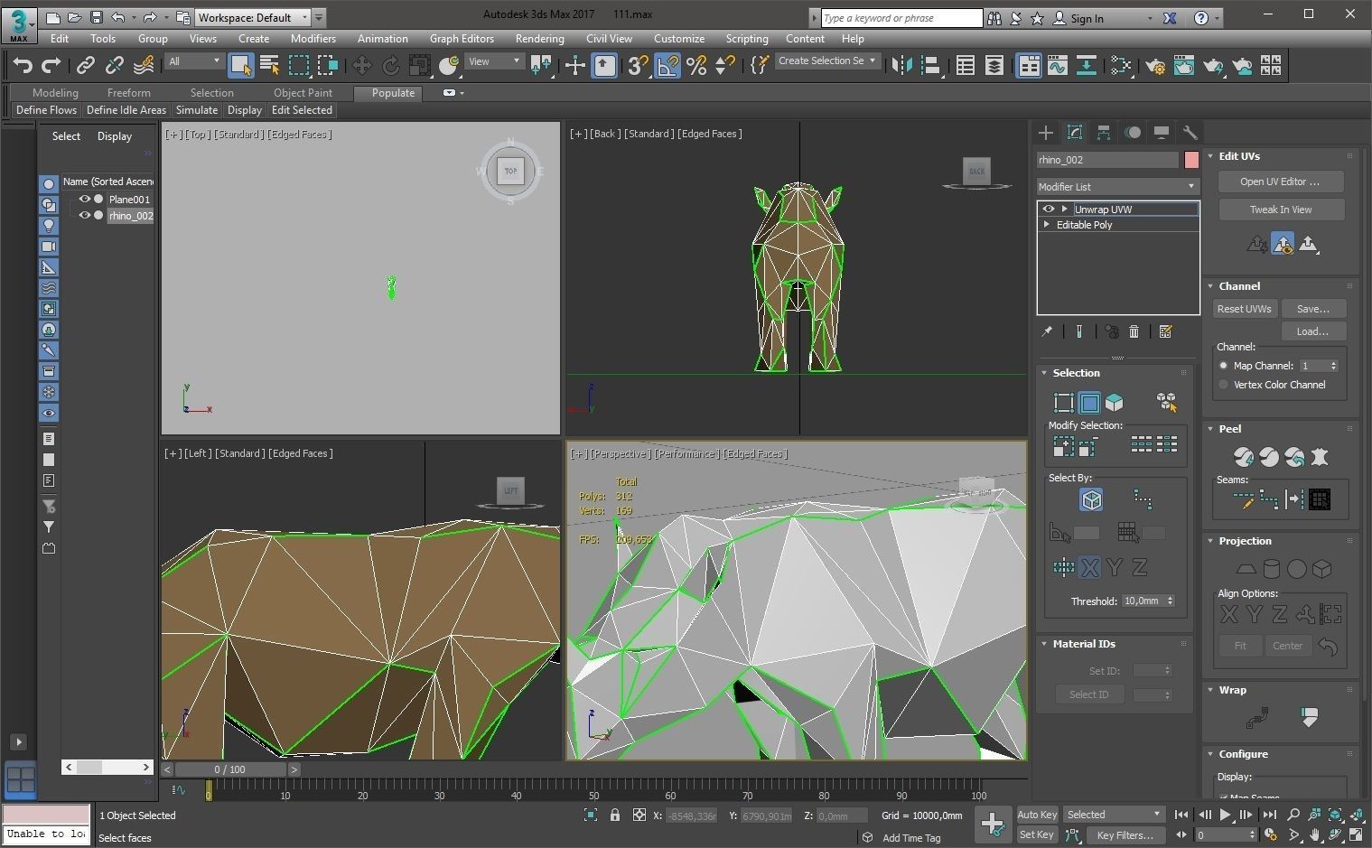 Rhino lowpoly 3D print model polygonal Low-poly 3D model_6