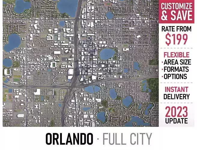 Orlando - 3D City Model Low-poly 3D model