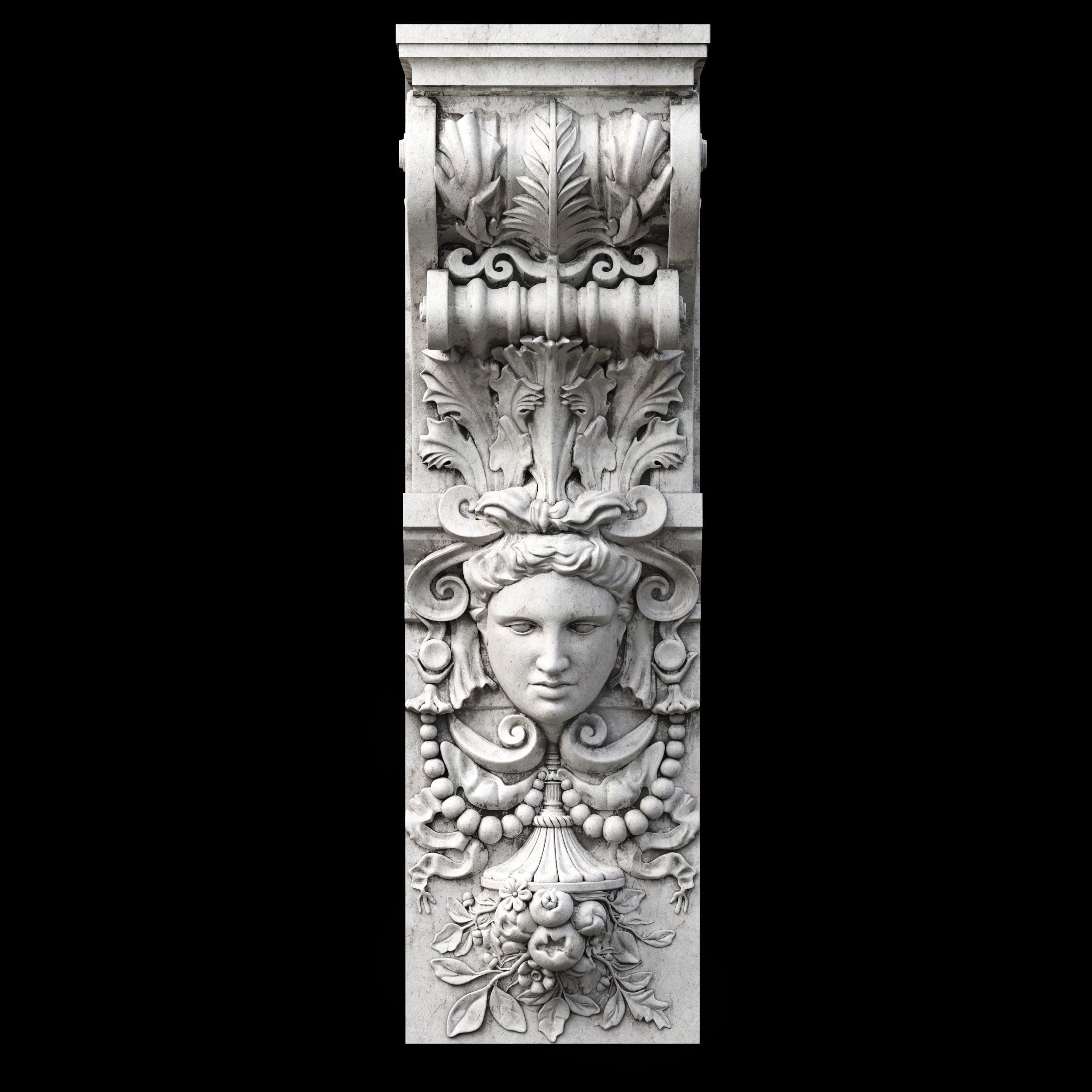 Corbel ornate marble column with face 3D model_1