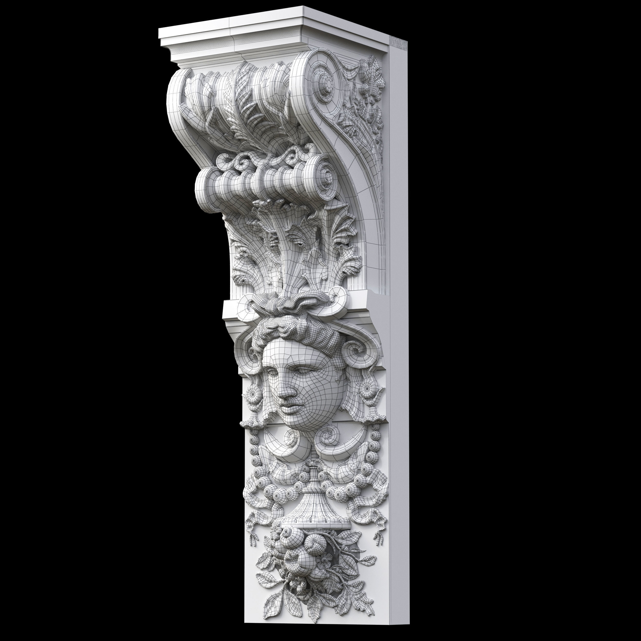 Corbel ornate marble column with face 3D model_3