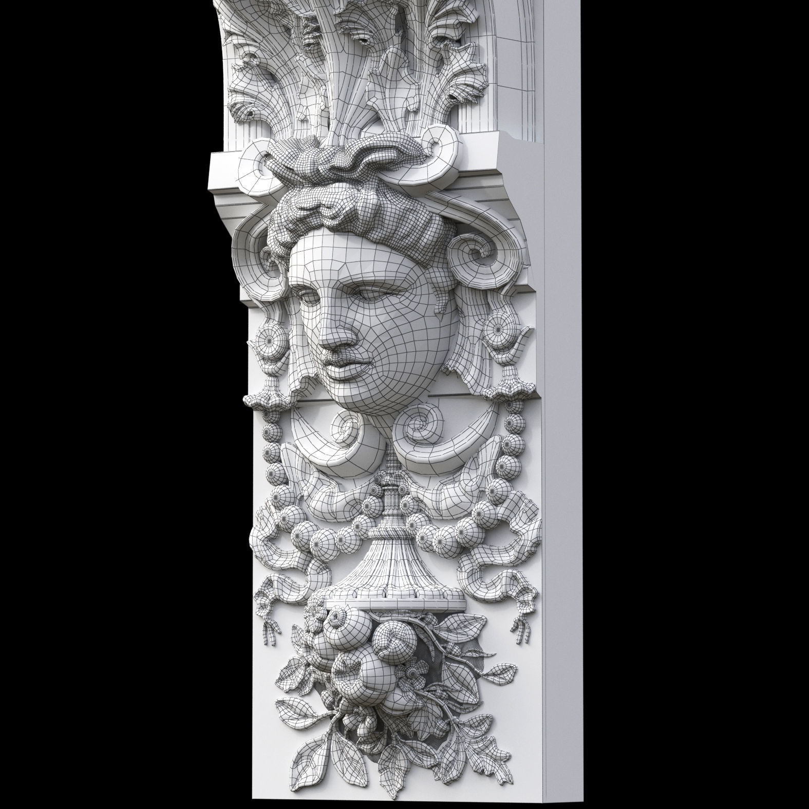 Corbel ornate marble column with face 3D model_4