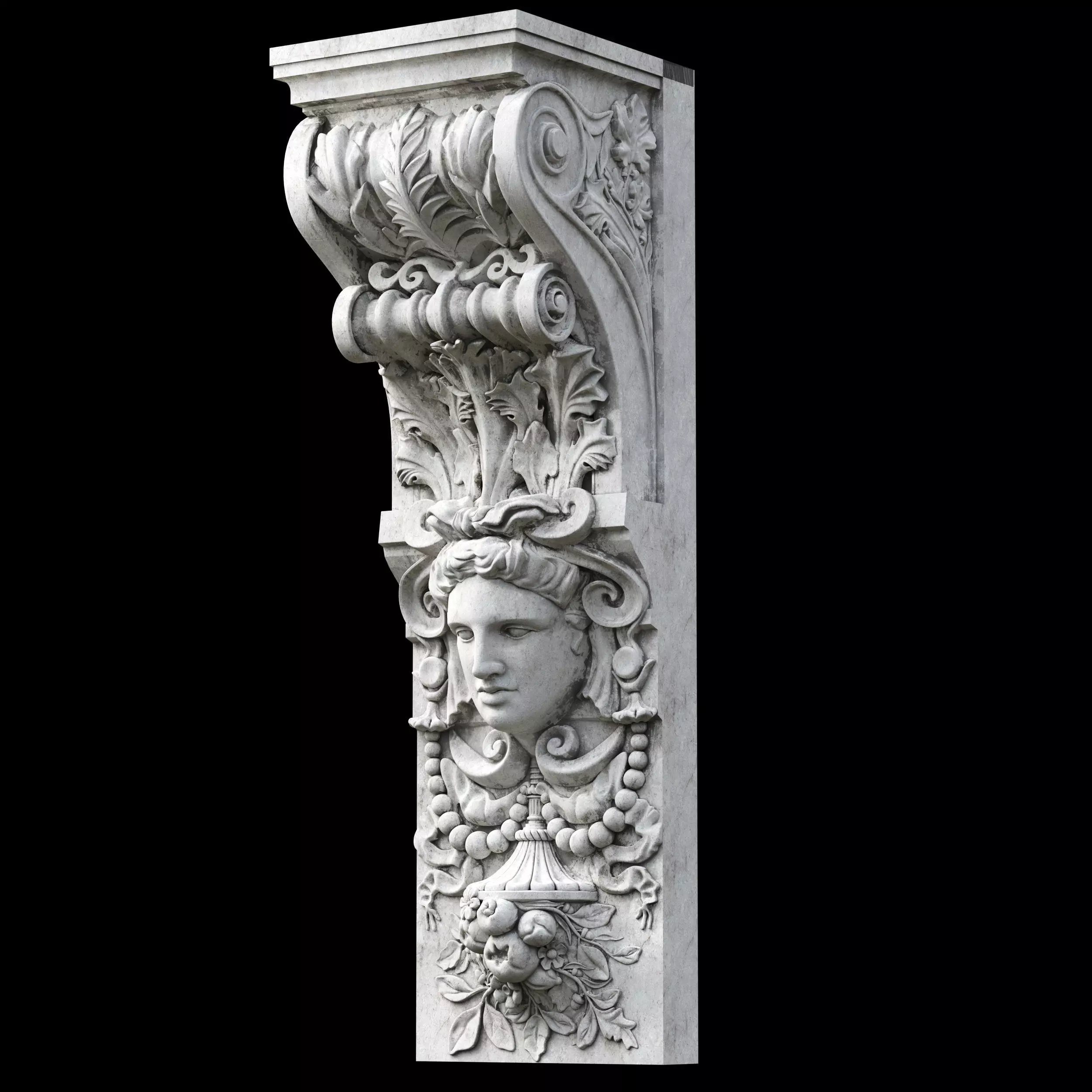Corbel ornate marble column with face 3D model_0