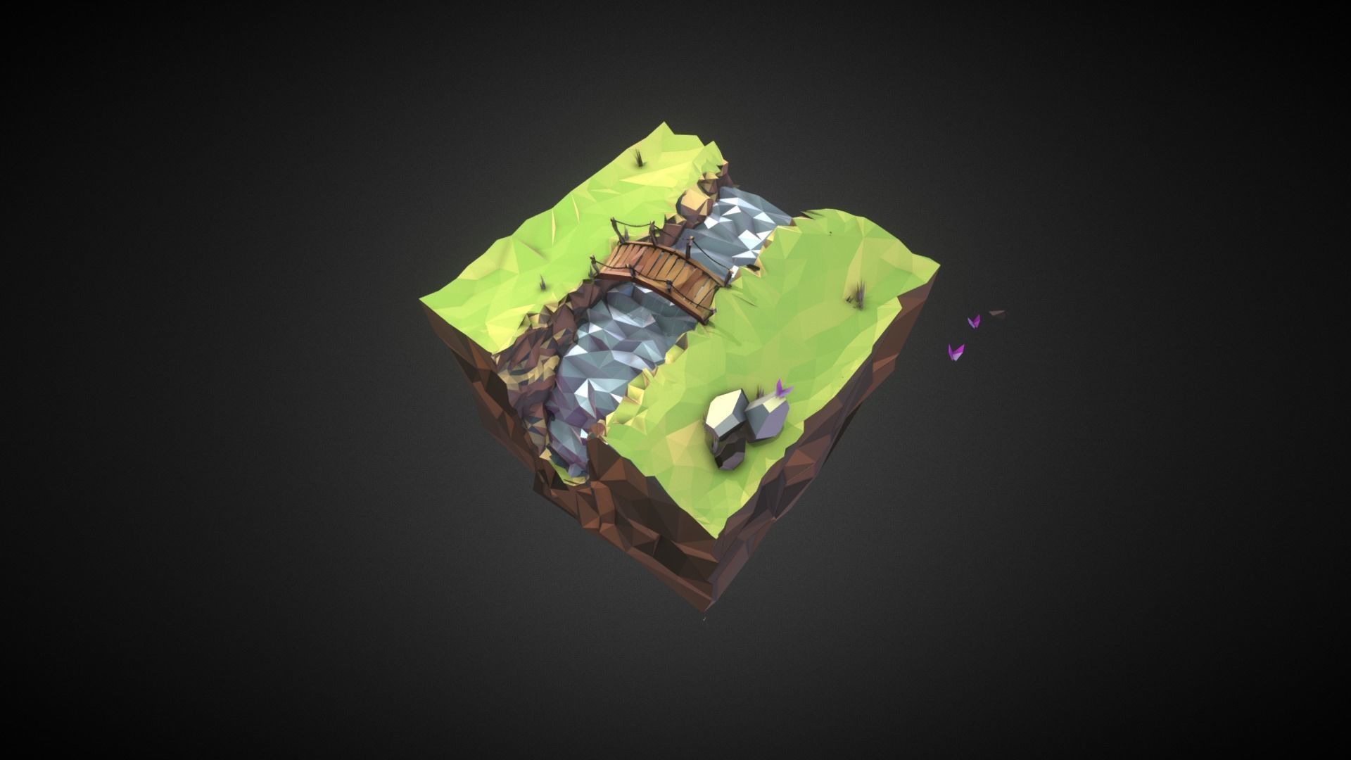 Low Poly Island with bridge Low-poly 3D model_3
