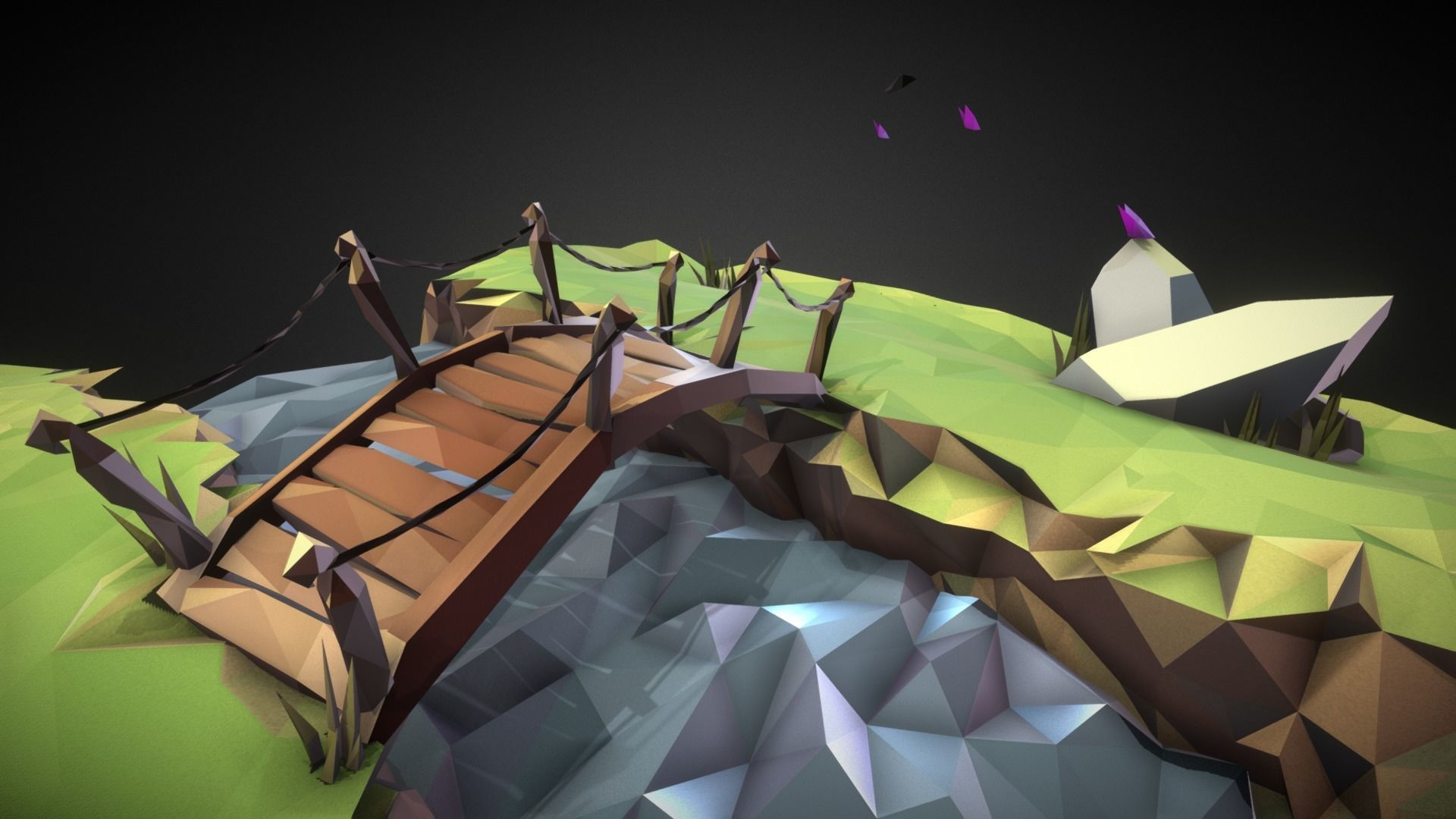 Low Poly Island with bridge Low-poly 3D model_4
