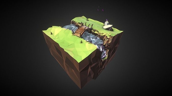 Low Poly Island with bridge Low-poly 3D model