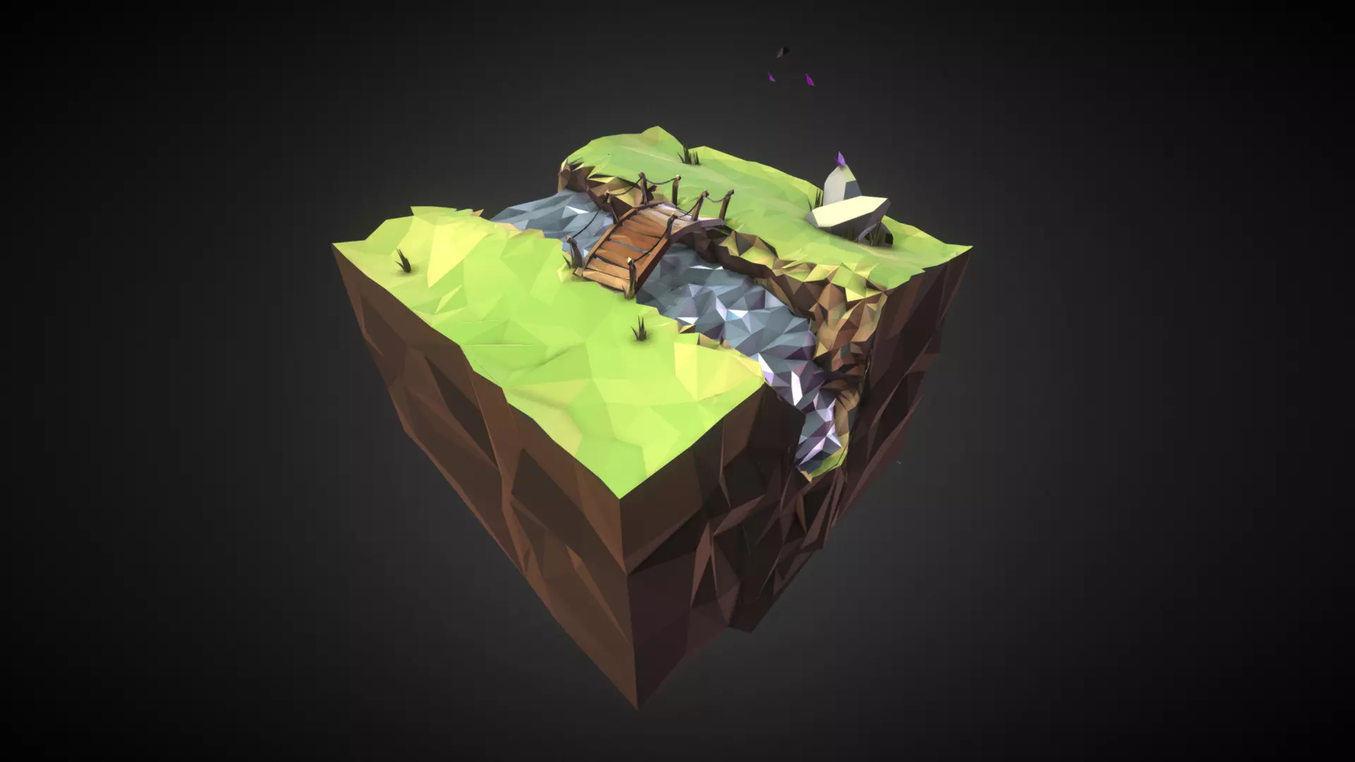 Low Poly Island with bridge Low-poly 3D model_0