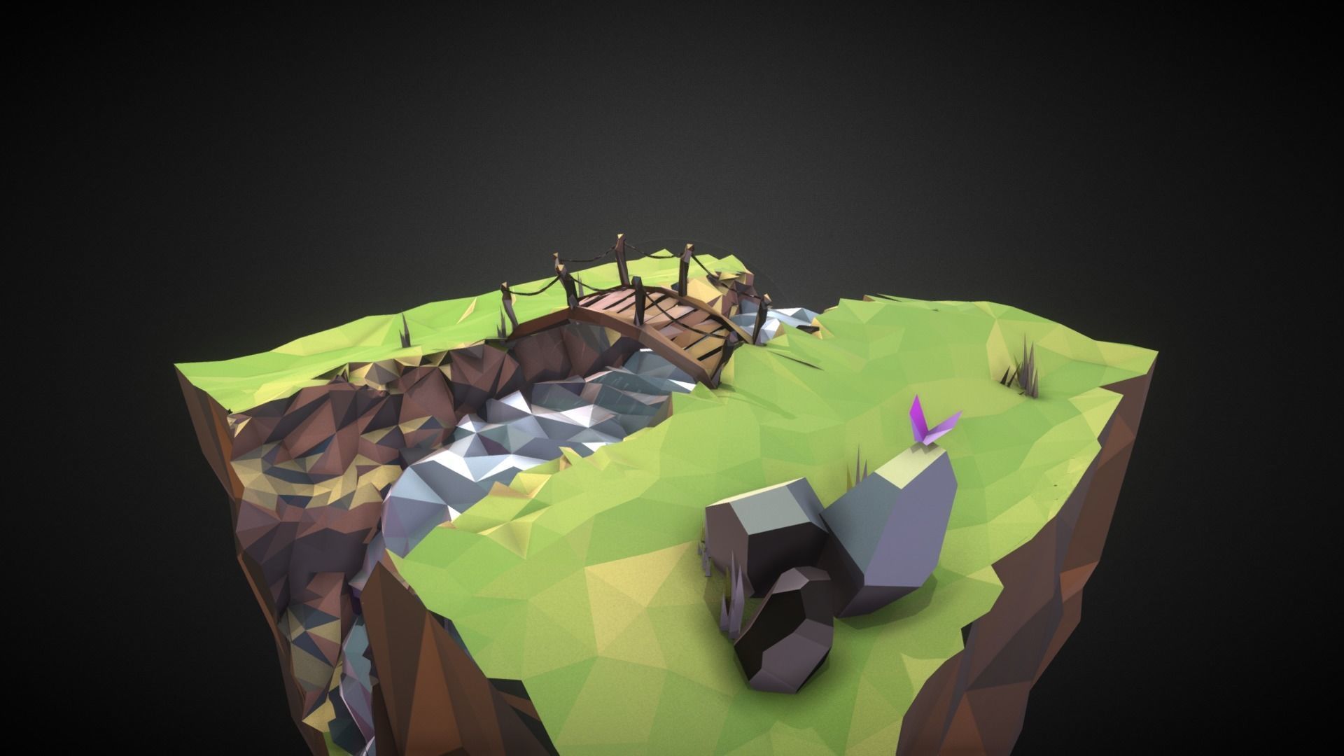 Low Poly Island with bridge Low-poly 3D model_5