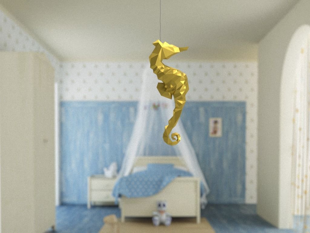 Seahorse low poly gold Low-poly 3D model_1