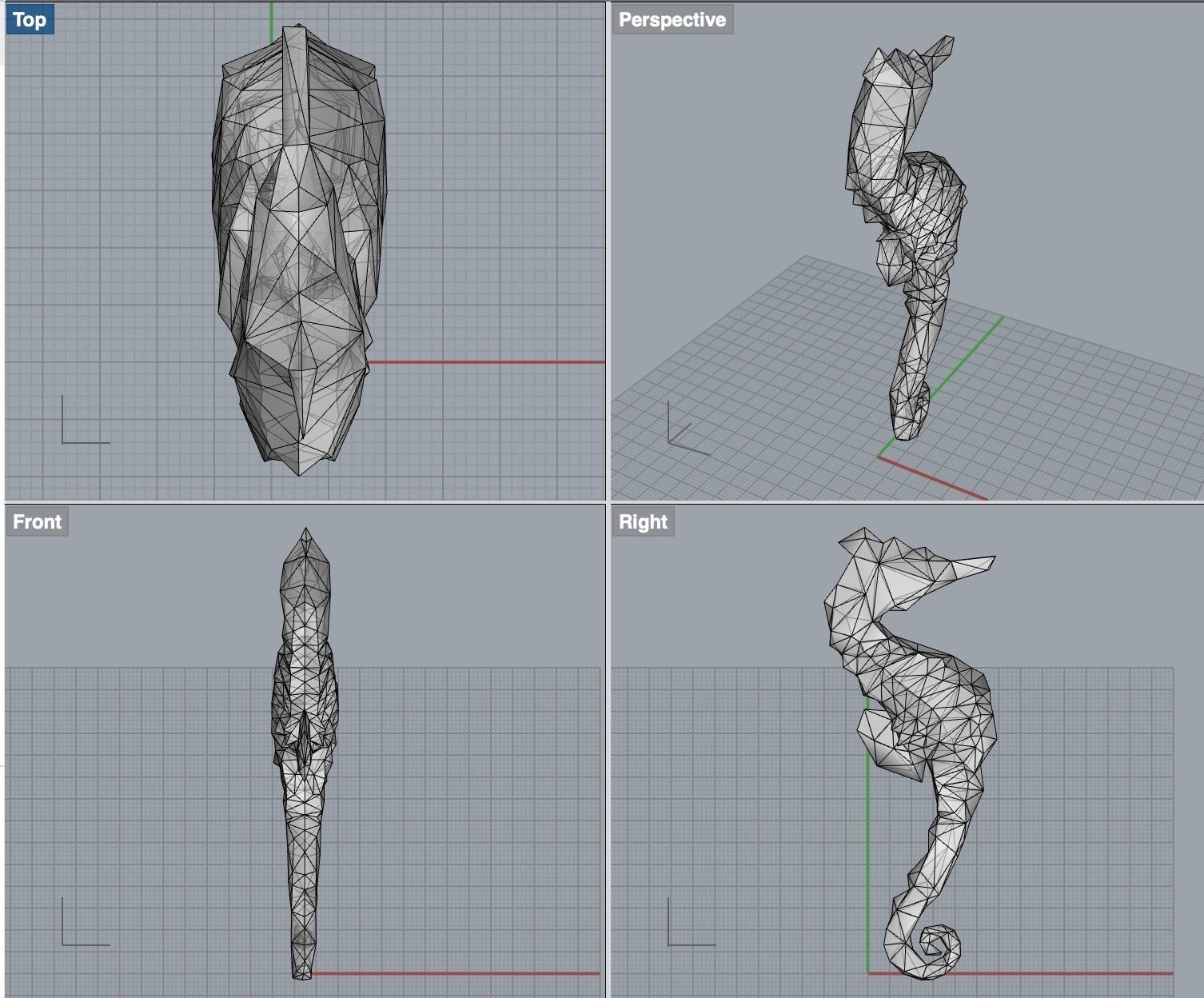 Seahorse low poly gold Low-poly 3D model_2