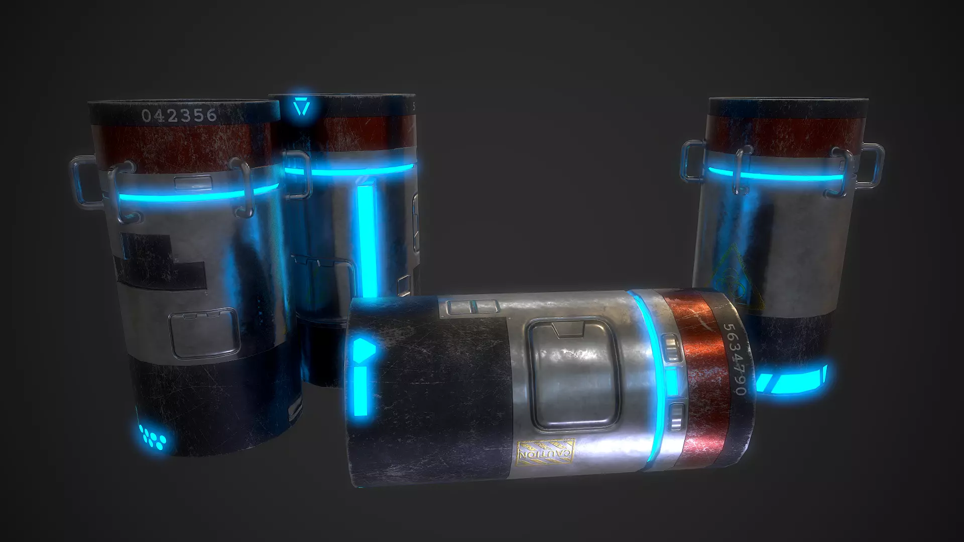 SciFi Barrels Low-poly 3D model_0