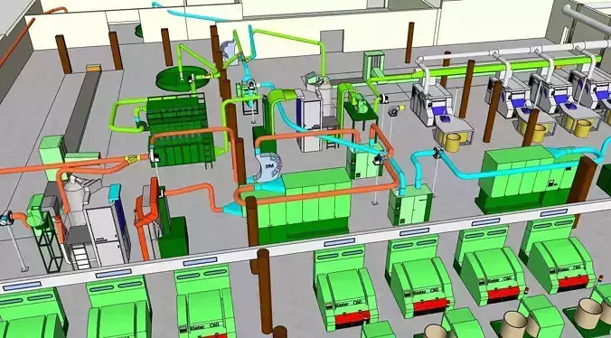 Textile yarn manufacturing industry 3D model