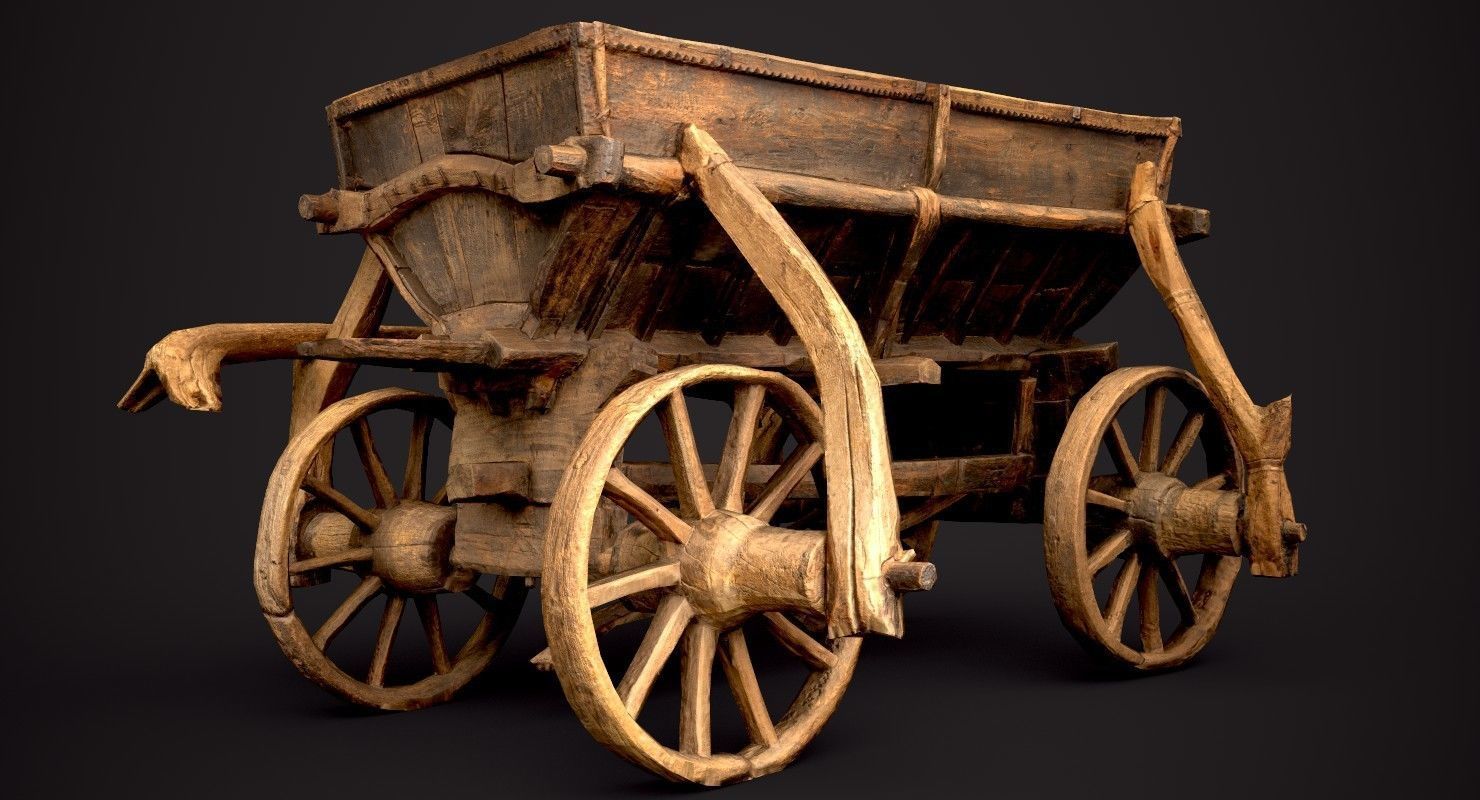 Old Wooden Cart Low-poly 3D model_12