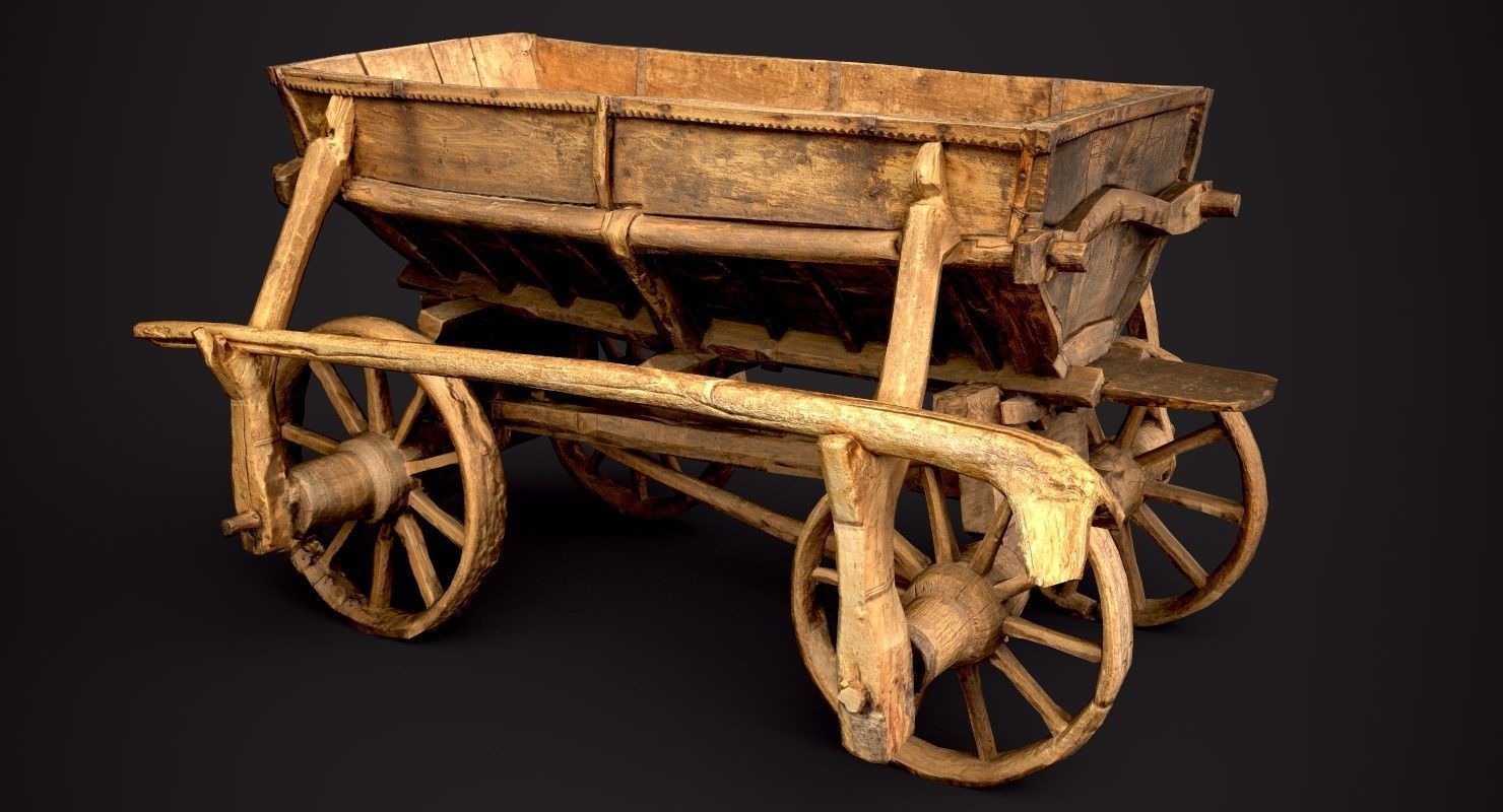 Old Wooden Cart Low-poly 3D model_6