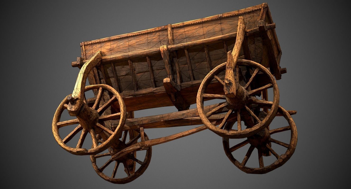 Old Wooden Cart Low-poly 3D model_20