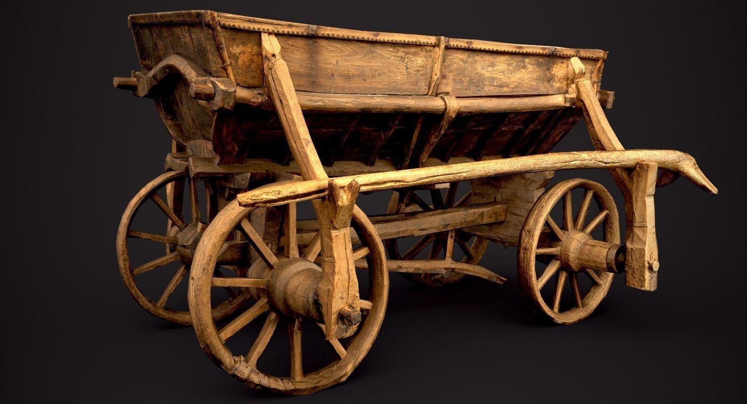 Old Wooden Cart Low-poly 3D model_1