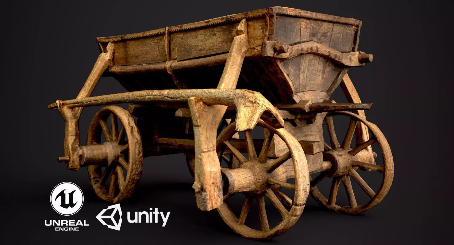 Old Wooden Cart Low-poly 3D model_0
