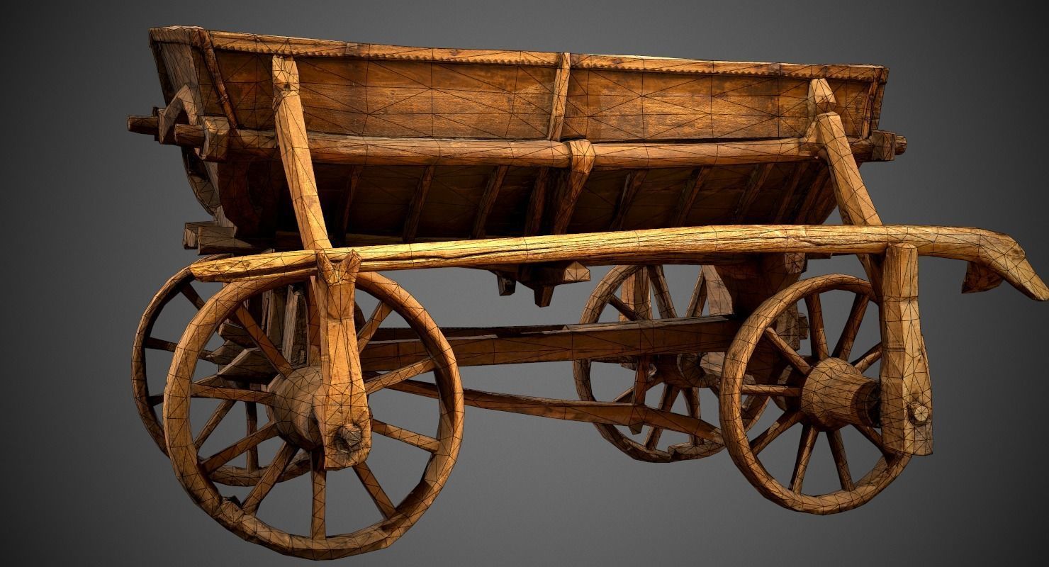 Old Wooden Cart Low-poly 3D model_22