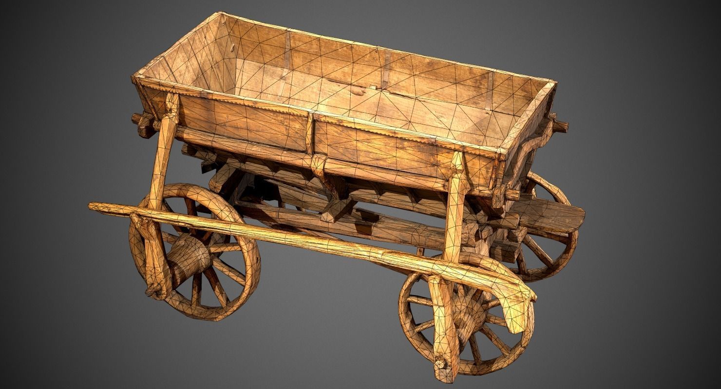Old Wooden Cart Low-poly 3D model_19