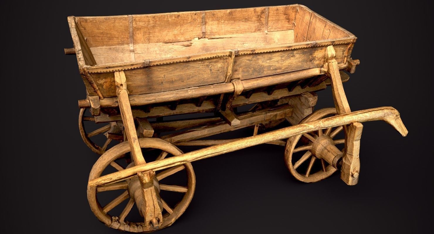 Old Wooden Cart Low-poly 3D model_13