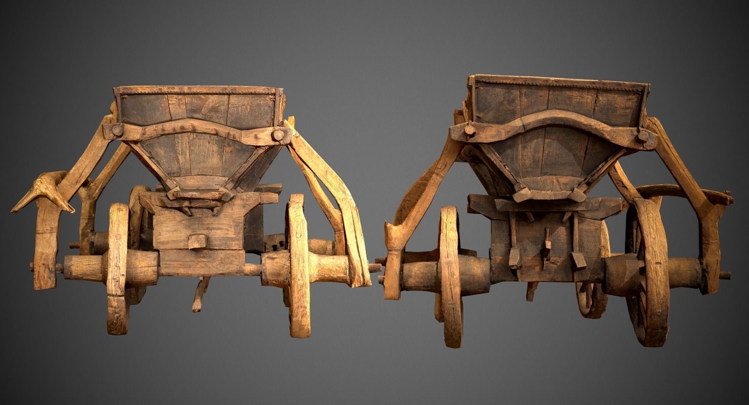 Old Wooden Cart Low-poly 3D model_26