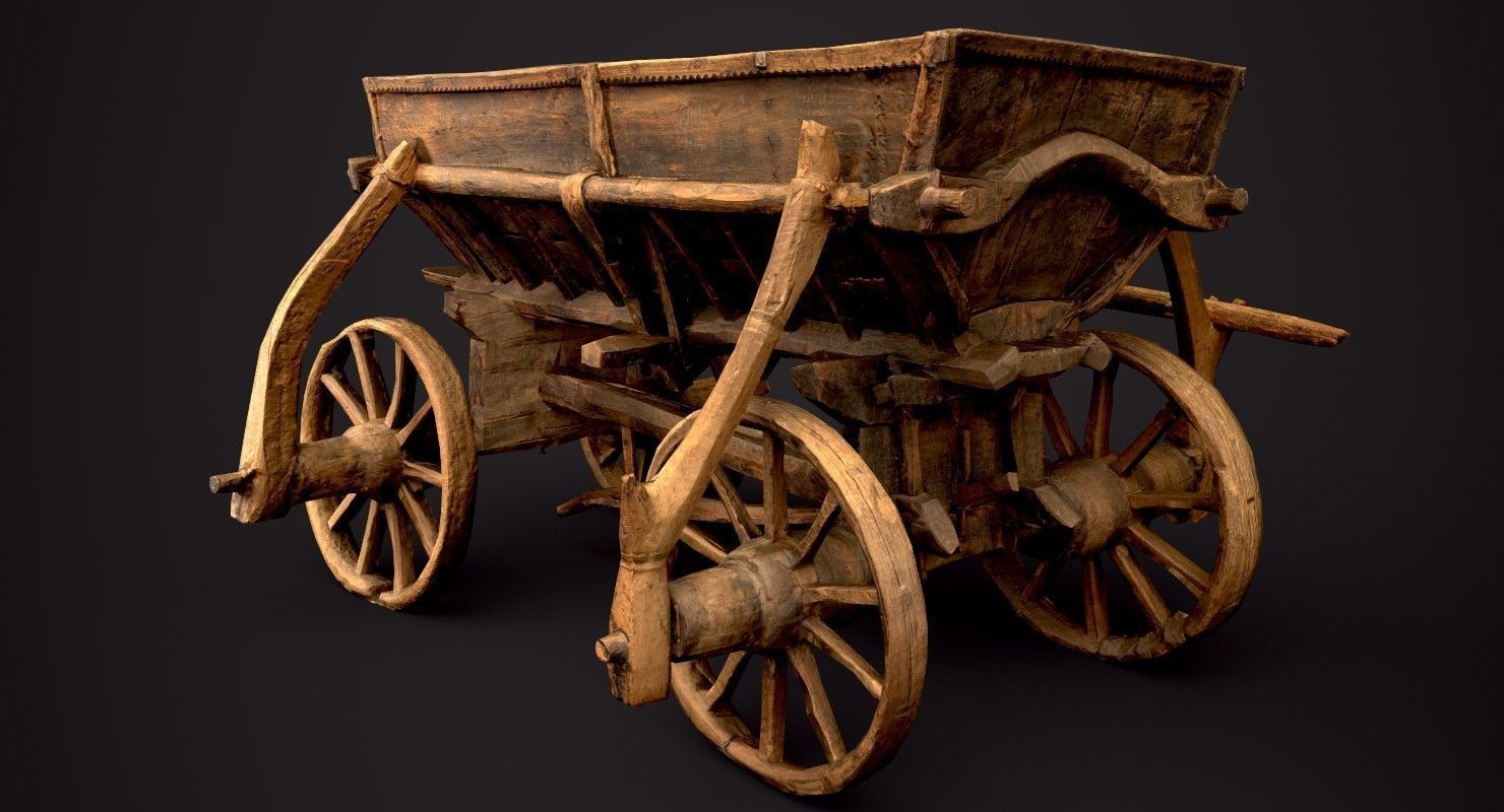Old Wooden Cart Low-poly 3D model_5