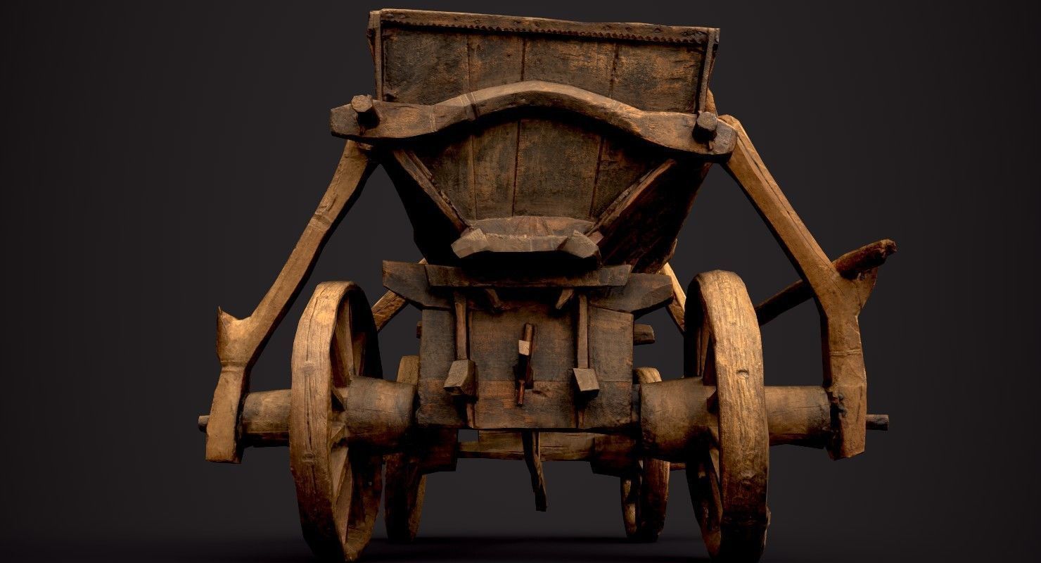 Old Wooden Cart Low-poly 3D model_3