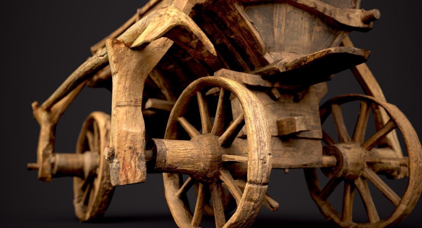 Old Wooden Cart Low-poly 3D model_2