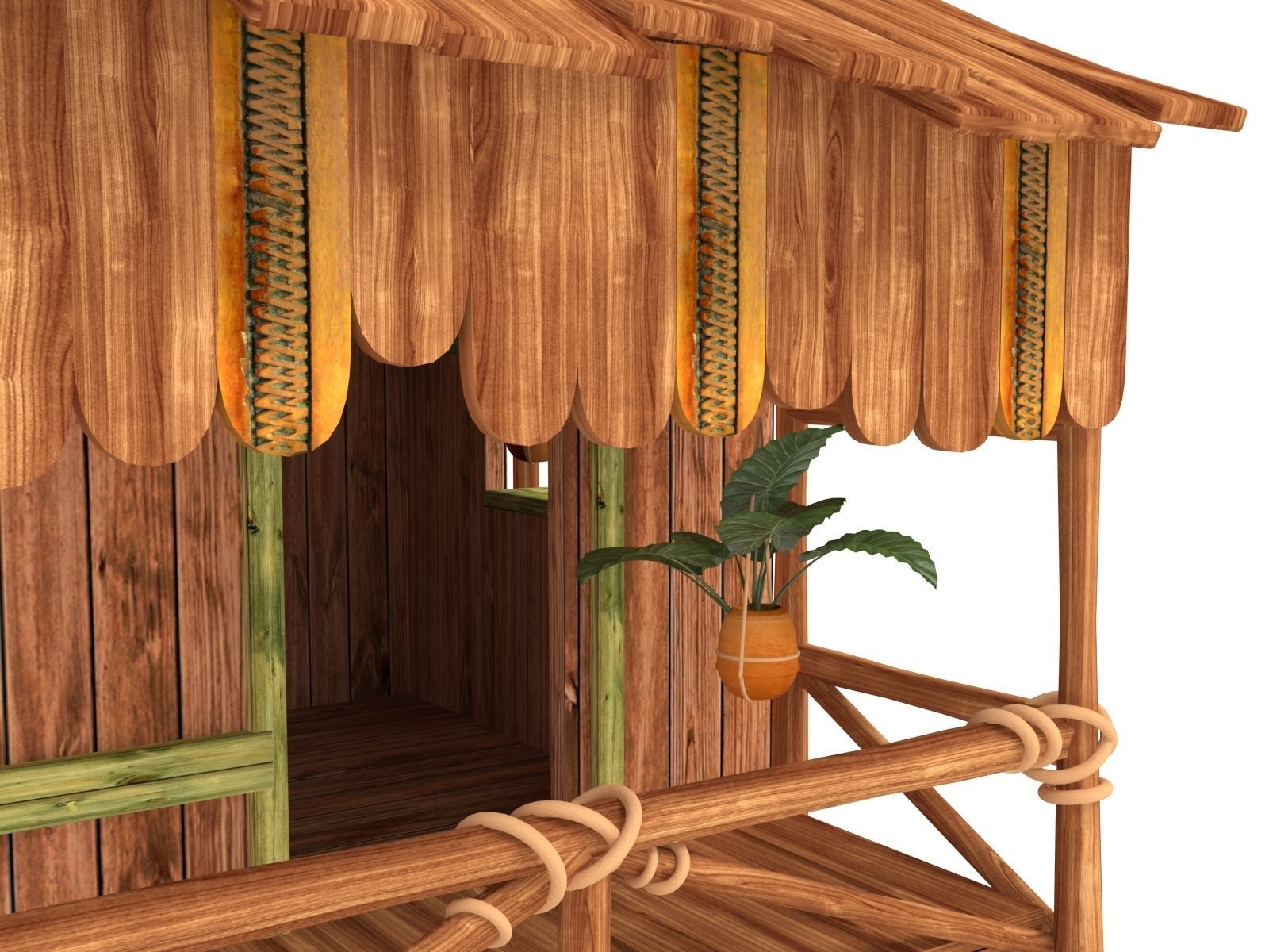 Wooden Tropical House 3D model_3
