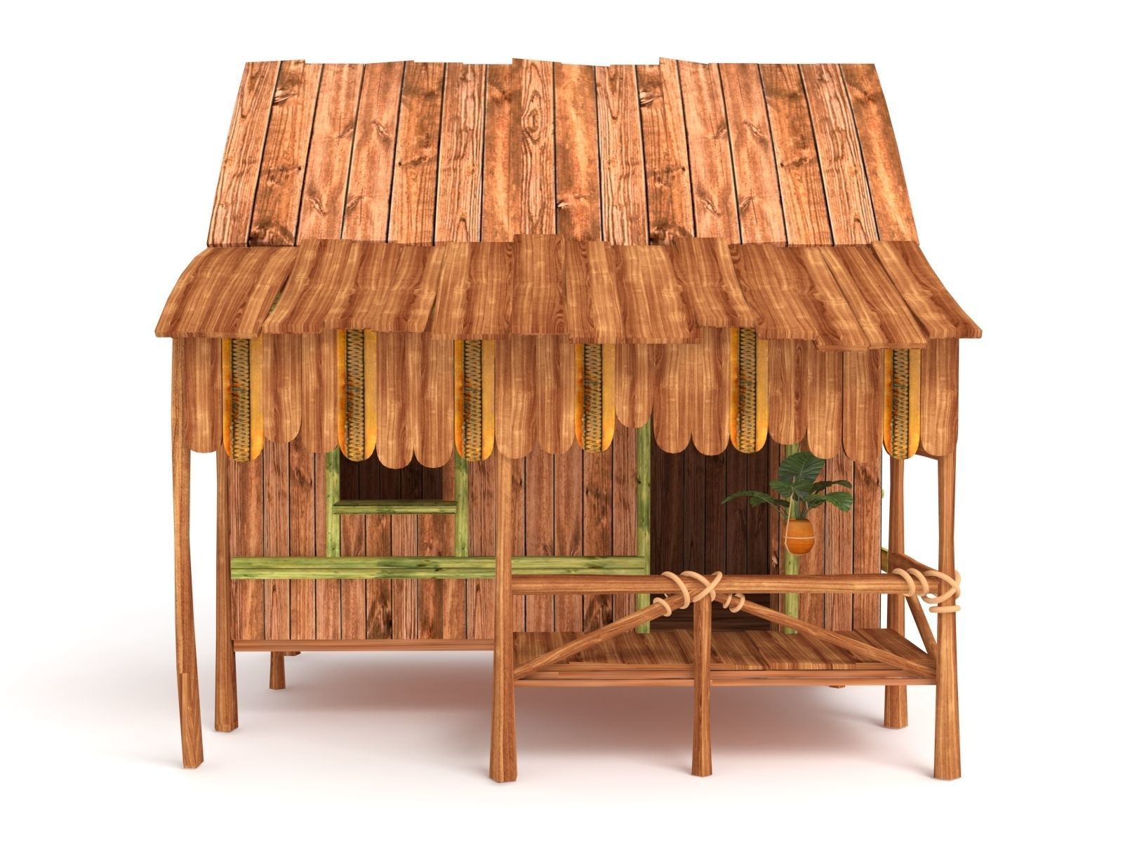 Wooden Tropical House 3D model_4