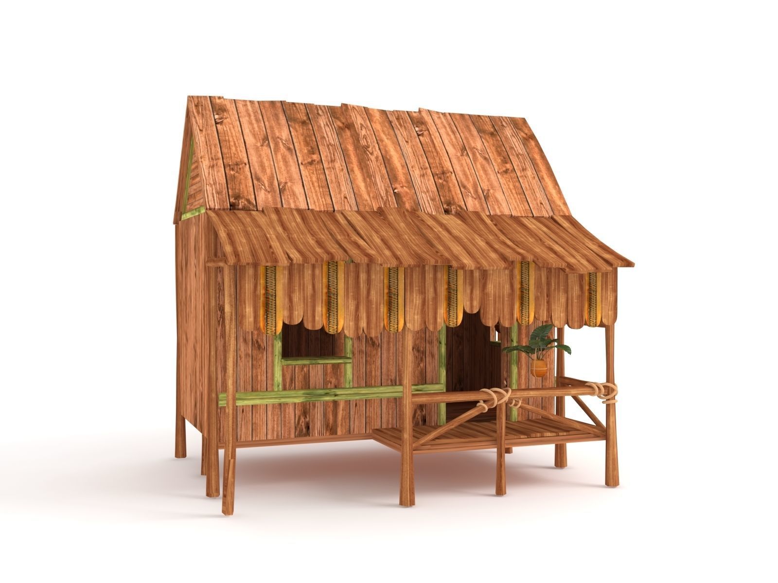 Wooden Tropical House 3D model_2