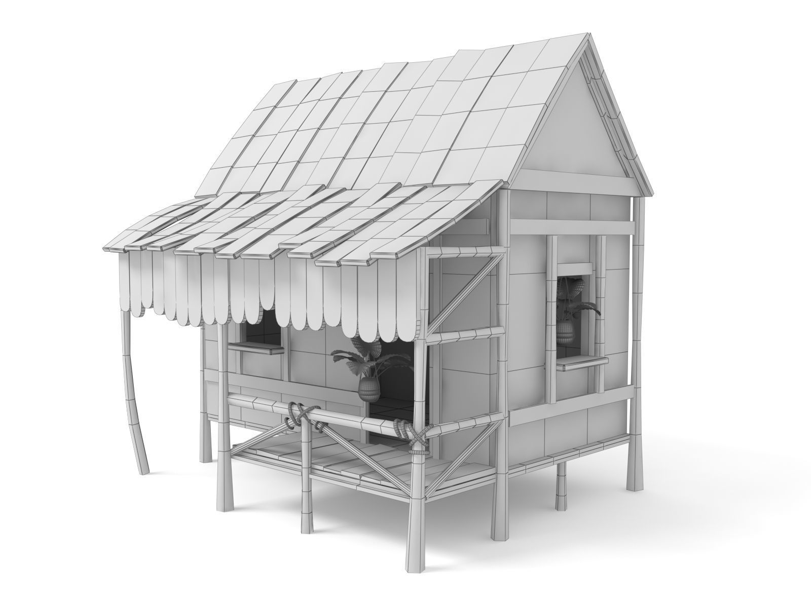 Wooden Tropical House 3D model_6