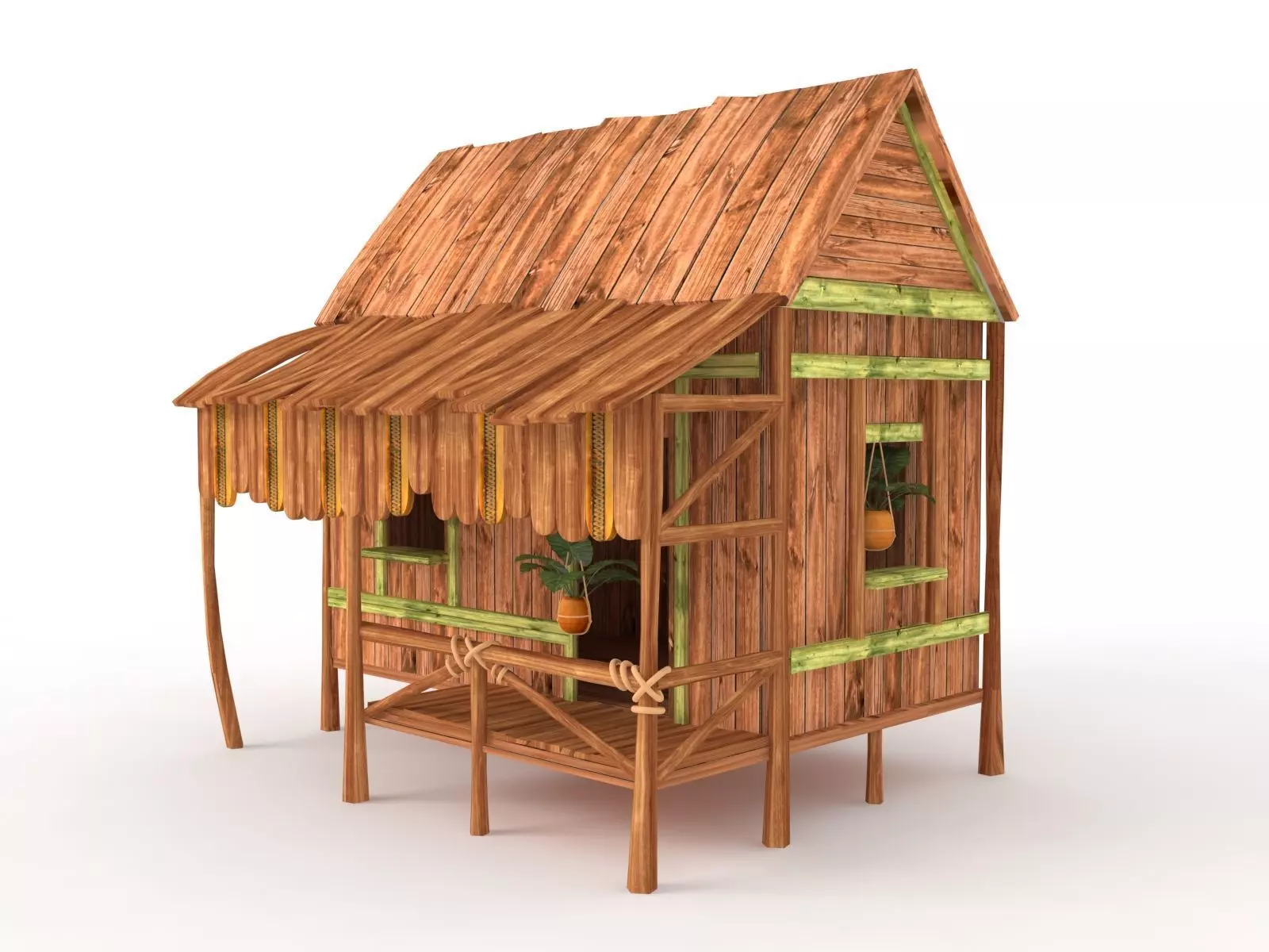 Wooden Tropical House 3D model_0