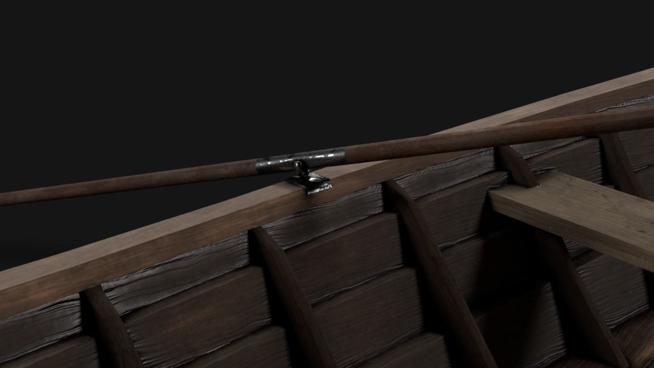 wooden boat with oars Low-poly 3D model_4