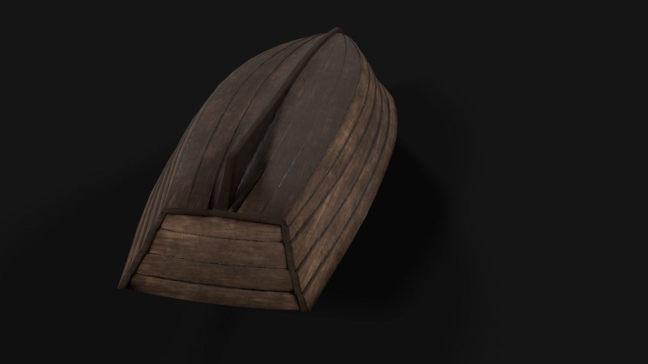wooden boat with oars Low-poly 3D model_8