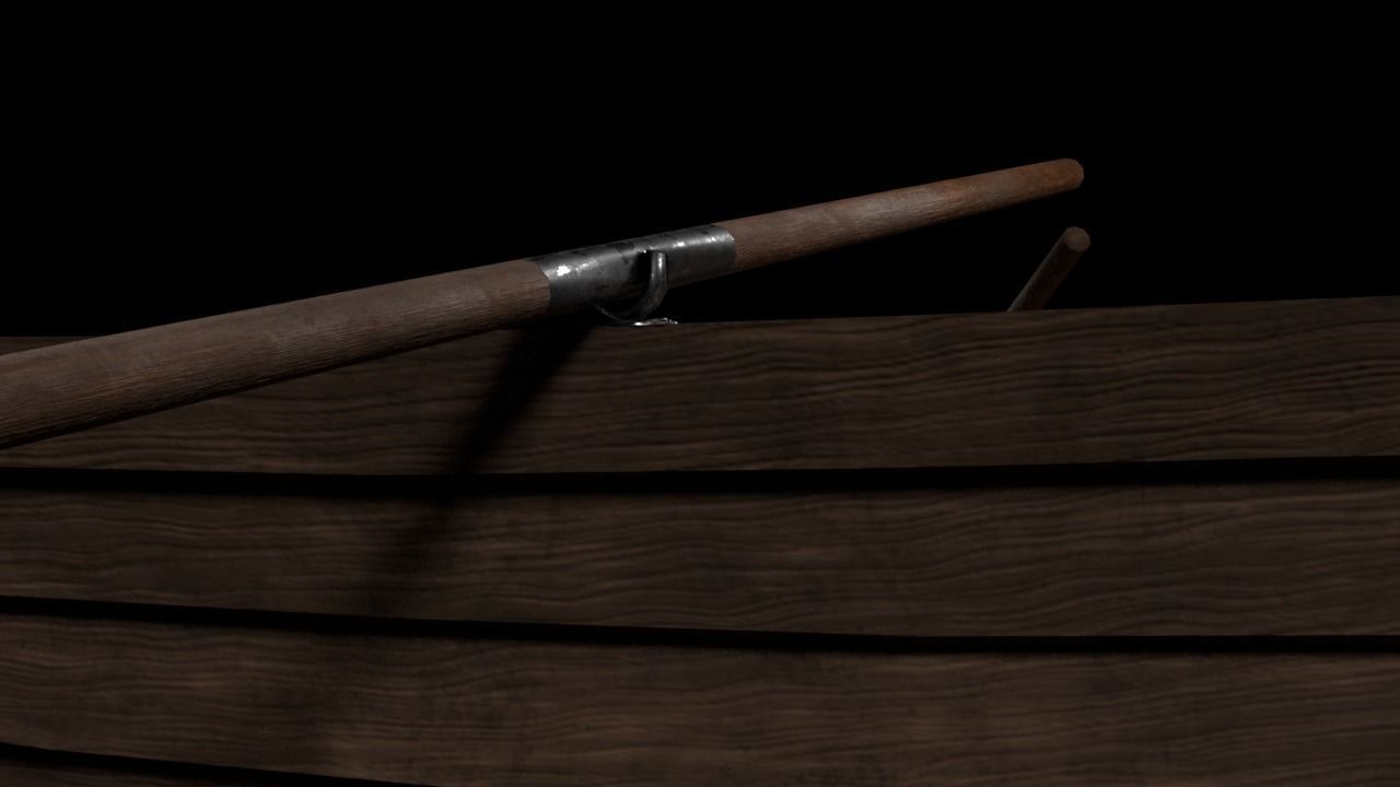 wooden boat with oars Low-poly 3D model_5