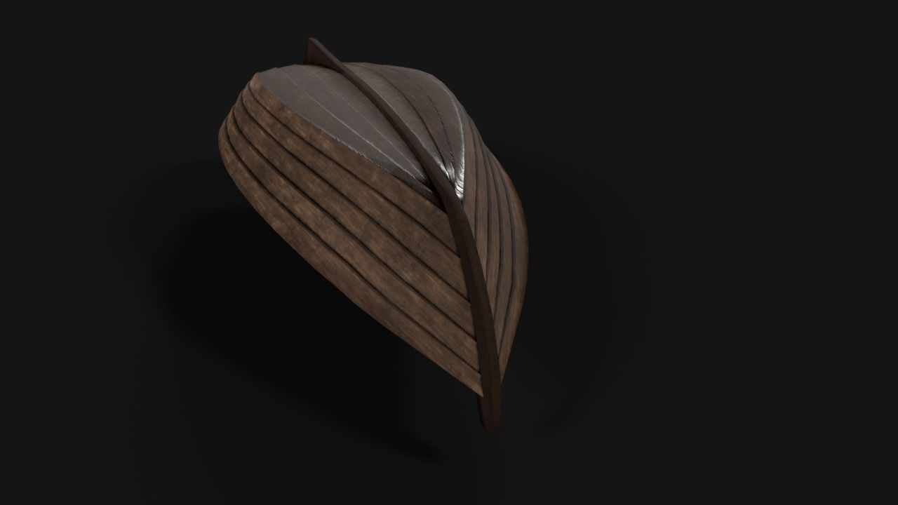 wooden boat with oars Low-poly 3D model_7