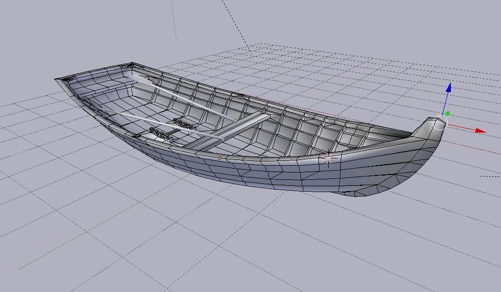 wooden boat with oars Low-poly 3D model_9
