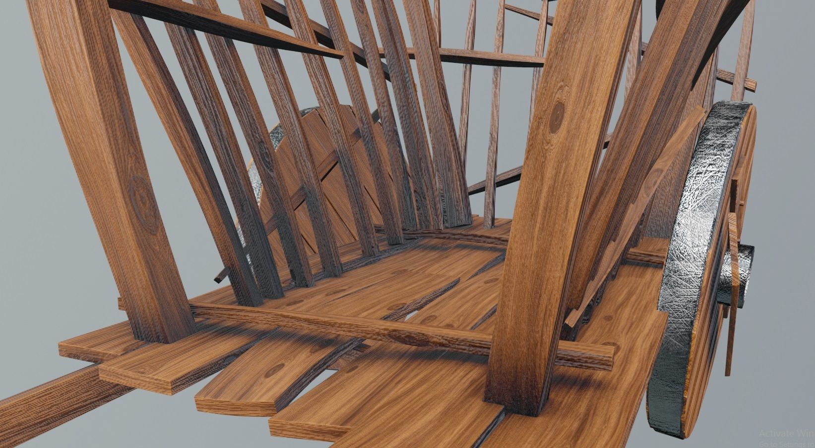 medieval wooden cart Low-poly 3D model_9