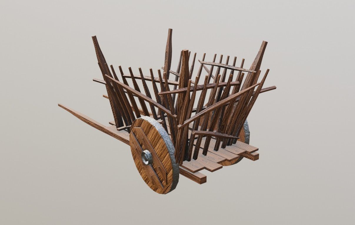 medieval wooden cart Low-poly 3D model_5