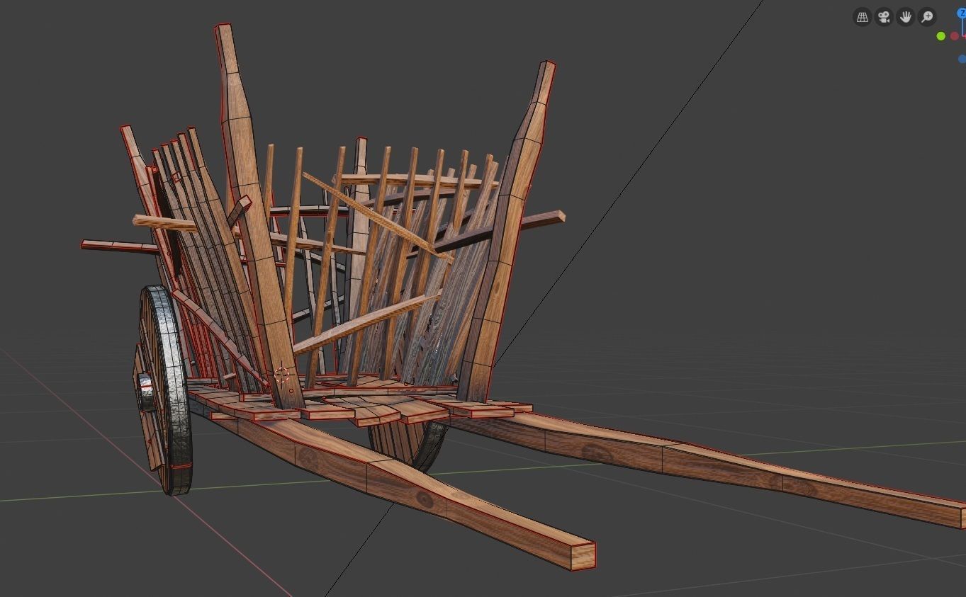 medieval wooden cart Low-poly 3D model_2