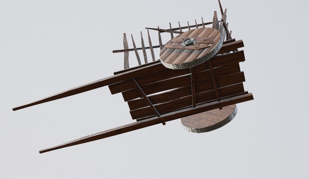 medieval wooden cart Low-poly 3D model_6