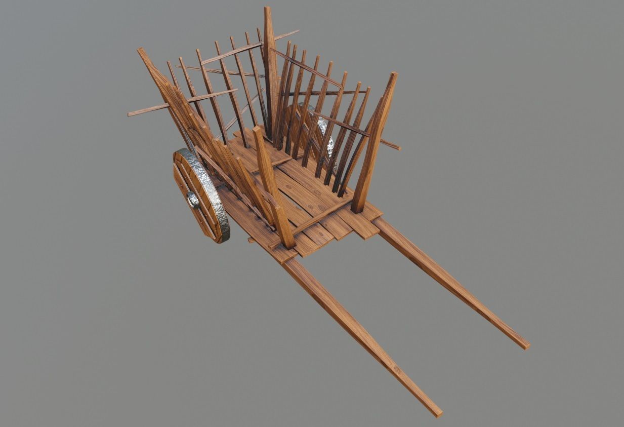 medieval wooden cart Low-poly 3D model_1