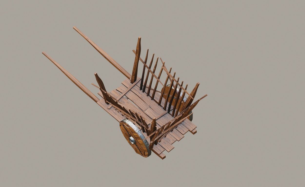 medieval wooden cart Low-poly 3D model_7