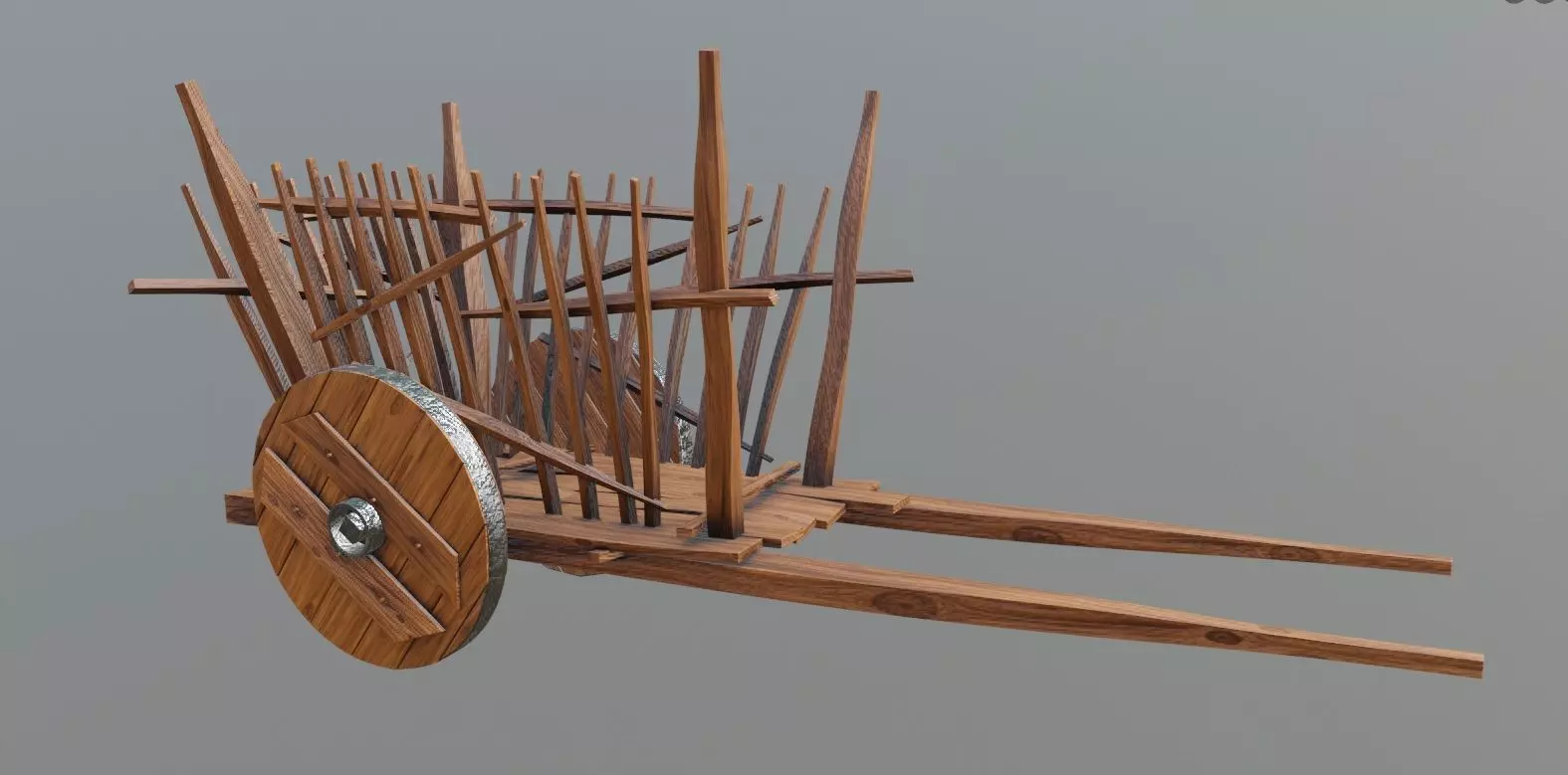 medieval wooden cart Low-poly 3D model_0