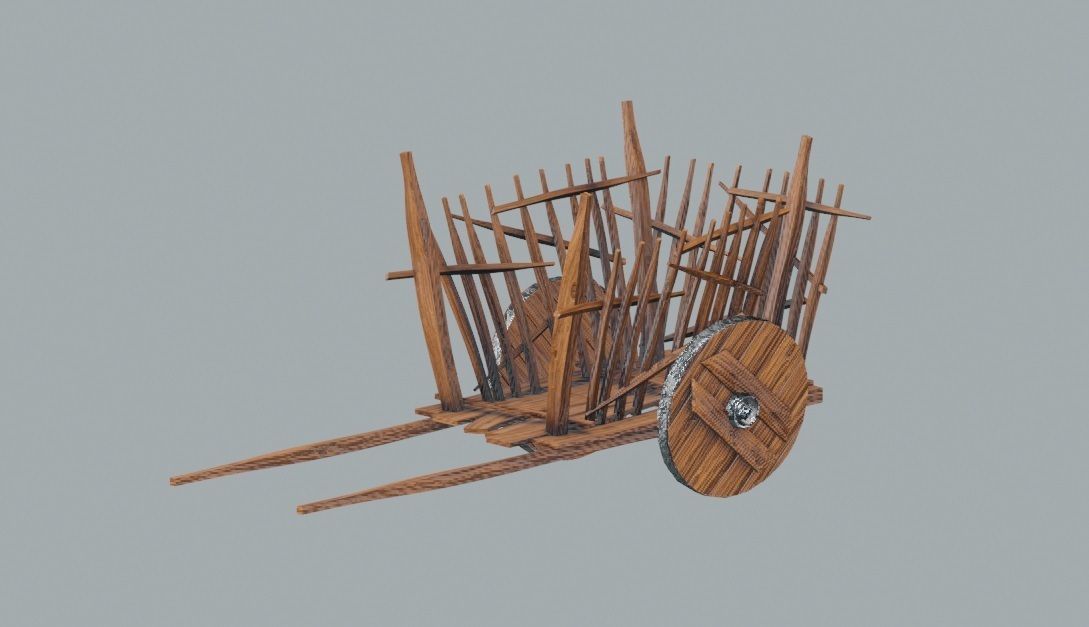 medieval wooden cart Low-poly 3D model_8