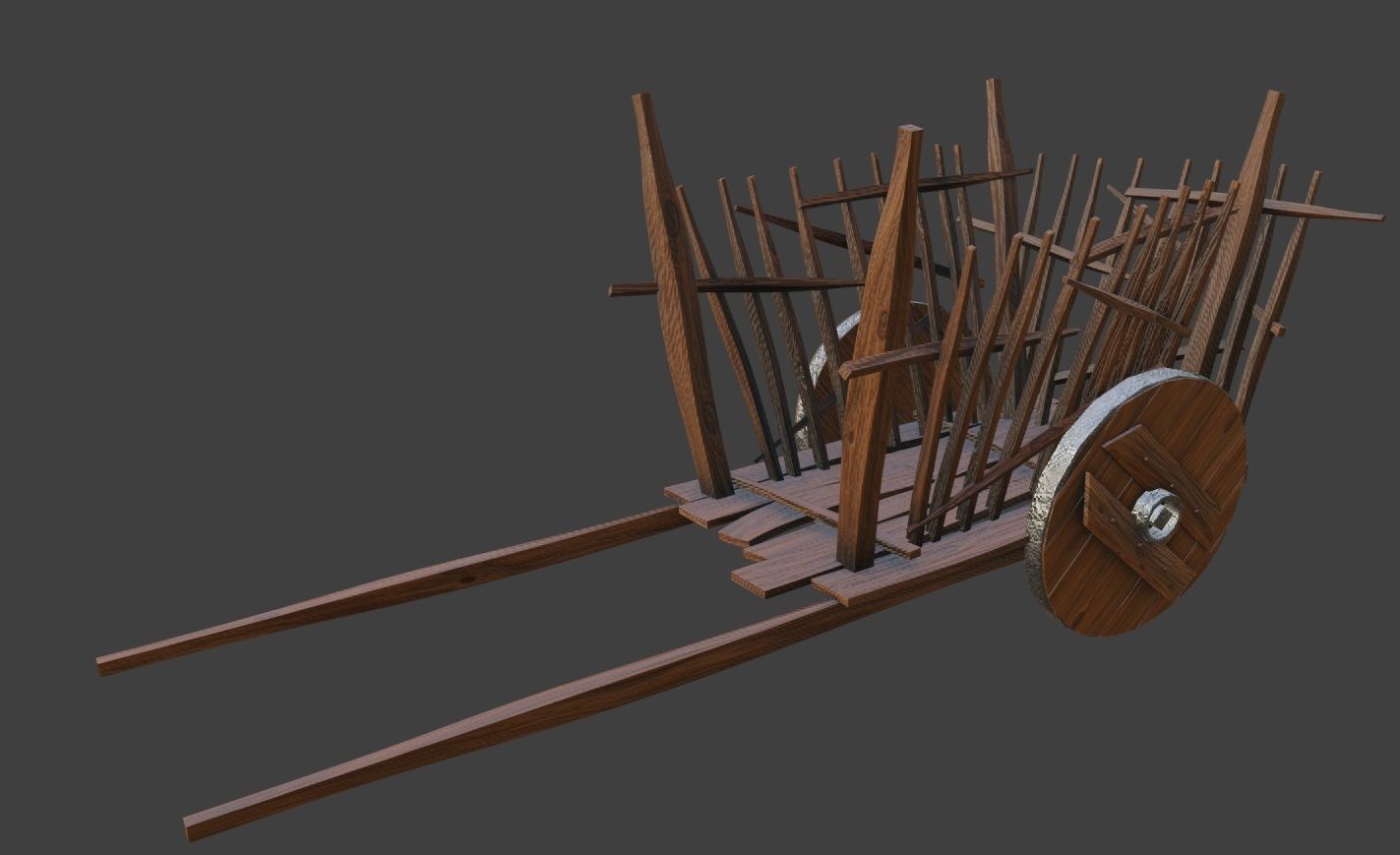 medieval wooden cart Low-poly 3D model_10