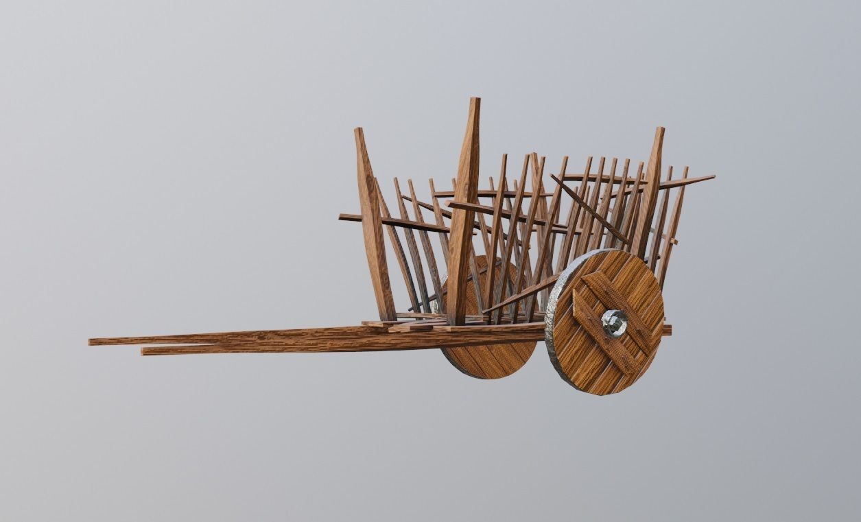 medieval wooden cart Low-poly 3D model_4
