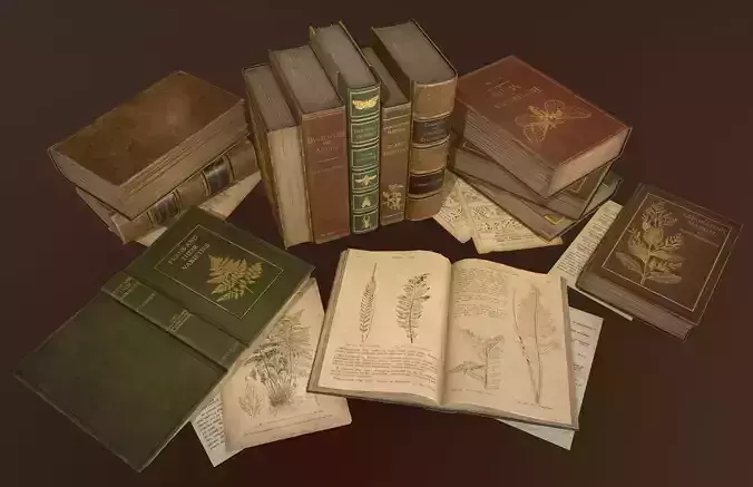 Old Books set - PBR Game Ready Low-poly 3D model