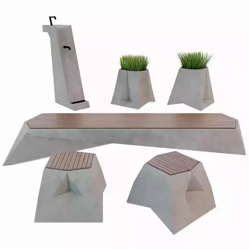 Exterior set 1 two stools made of marble and wood